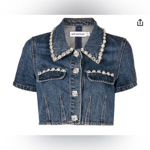 Self-Portrait Embellished Denim Crop Top Size:6